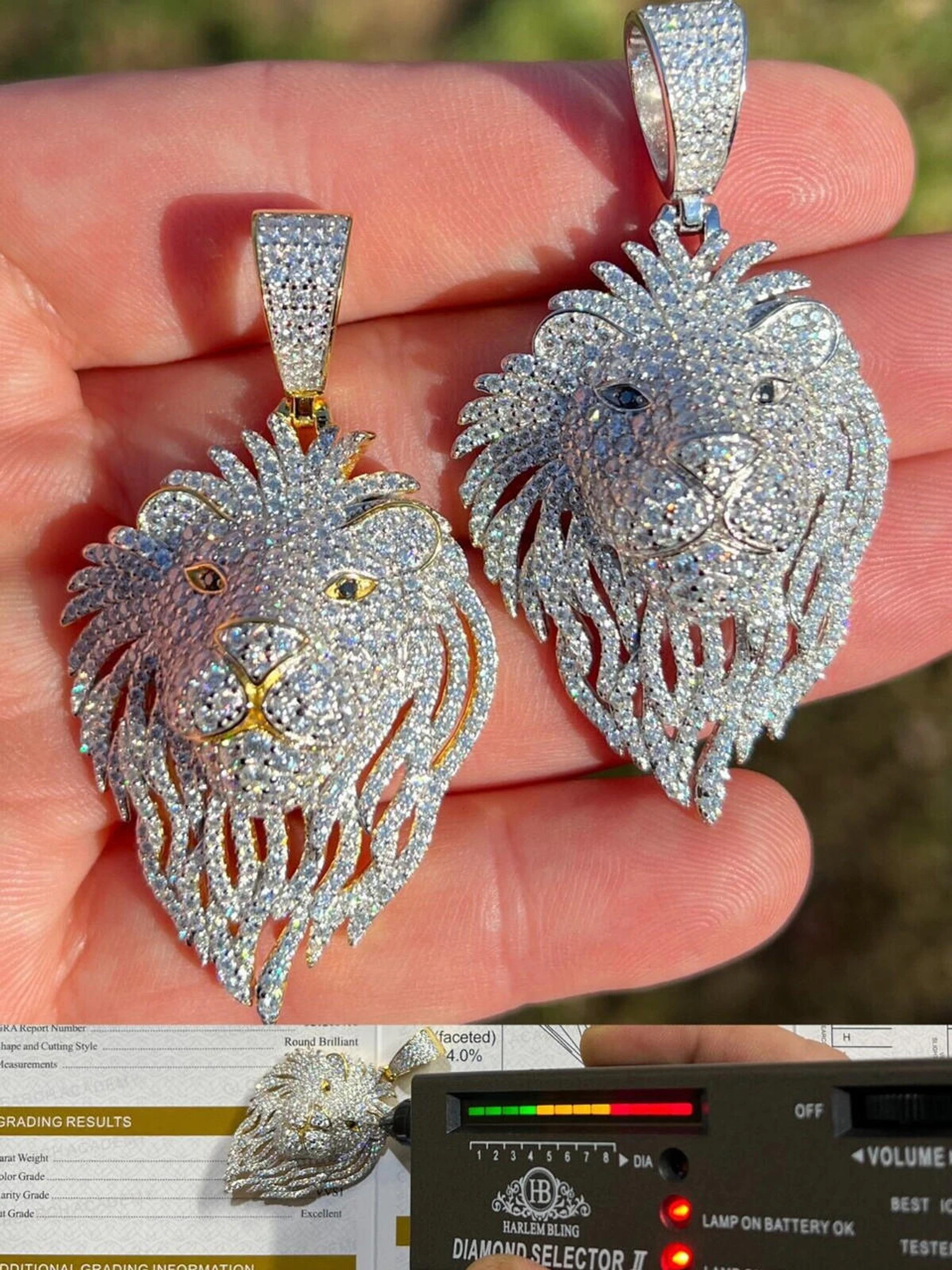 MOISSANITE Silver/Gold Plated Iced Lion King Pendant Necklace Pass Diamond Test 3 MOISSANITE Silver/Gold Plated Iced Lion King Pendant Necklace Pass Diamond Test