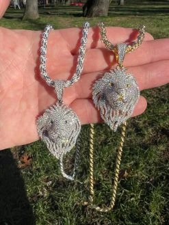 MOISSANITE Silver/Gold Plated Iced Lion King Pendant Necklace Pass Diamond Test 22 MOISSANITE Silver/Gold Plated Iced Lion King Pendant Necklace Pass Diamond Test -Harlem Bling Shop moissanite silvergold plated iced lion king pendant necklace pass diamond test 99113.1671726323