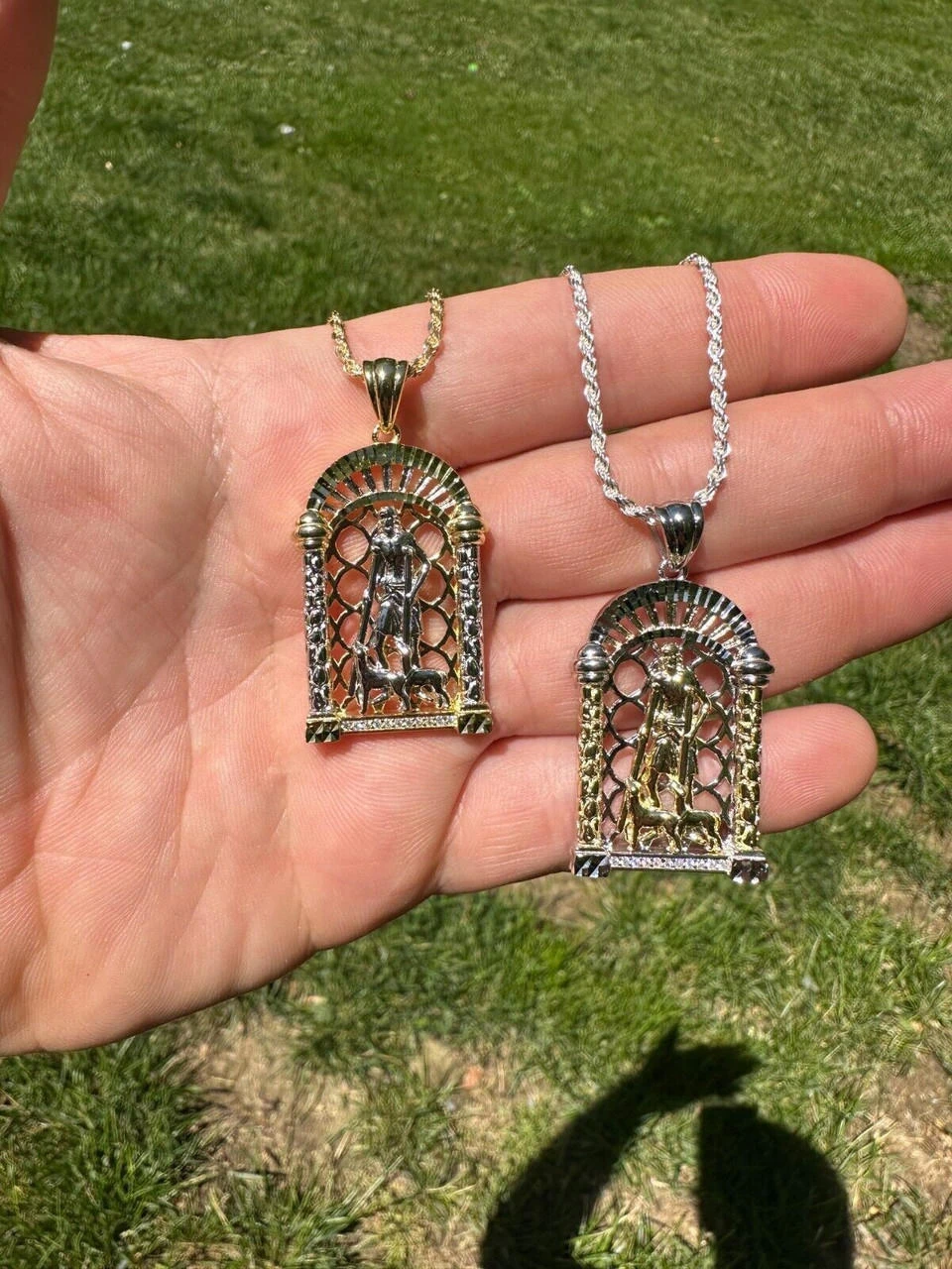 MOISSANITE St Lazarus Real 925 Silver / Gold Plated Saint Iced Necklace Pendant 22 MOISSANITE St Lazarus Real 925 Silver / Gold Plated Saint Iced Necklace Pendant - Image 20