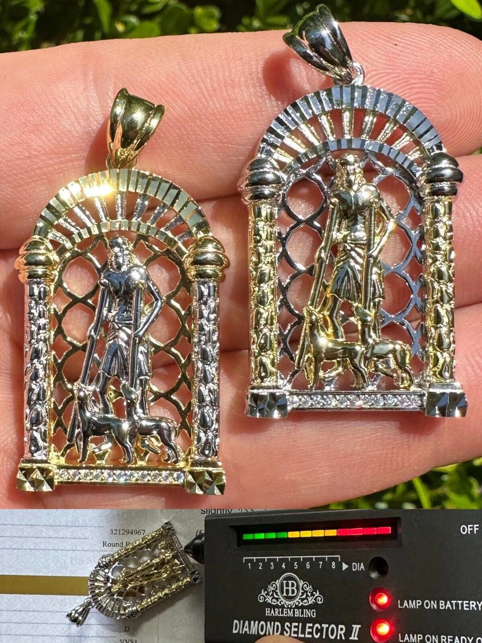 MOISSANITE St Lazarus Real 925 Silver / Gold Plated Saint Iced Necklace Pendant 3 MOISSANITE St Lazarus Real 925 Silver / Gold Plated Saint Iced Necklace Pendant