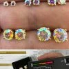 Rainbow Opal Moissanite Screwback Stud Earrings 925 Silver 14k Gold Plated 3-8mm -Harlem Bling Shop rainbow opal moissanite screwback stud earrings 925 silver 14k gold plated 3 8mm 28425.1688771767