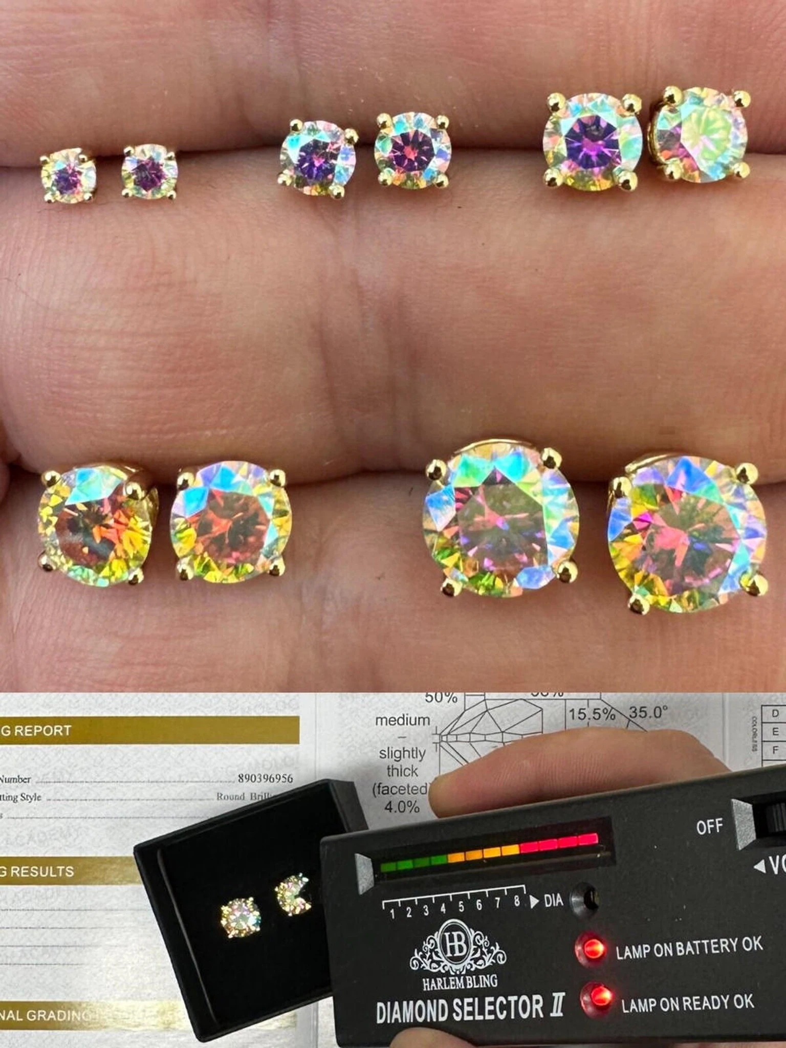 Rainbow Opal Moissanite Screwback Stud Earrings 925 Silver 14k Gold Plated 3-8mm 3 Rainbow Opal Moissanite Screwback Stud Earrings 925 Silver 14k Gold Plated 3-8mm