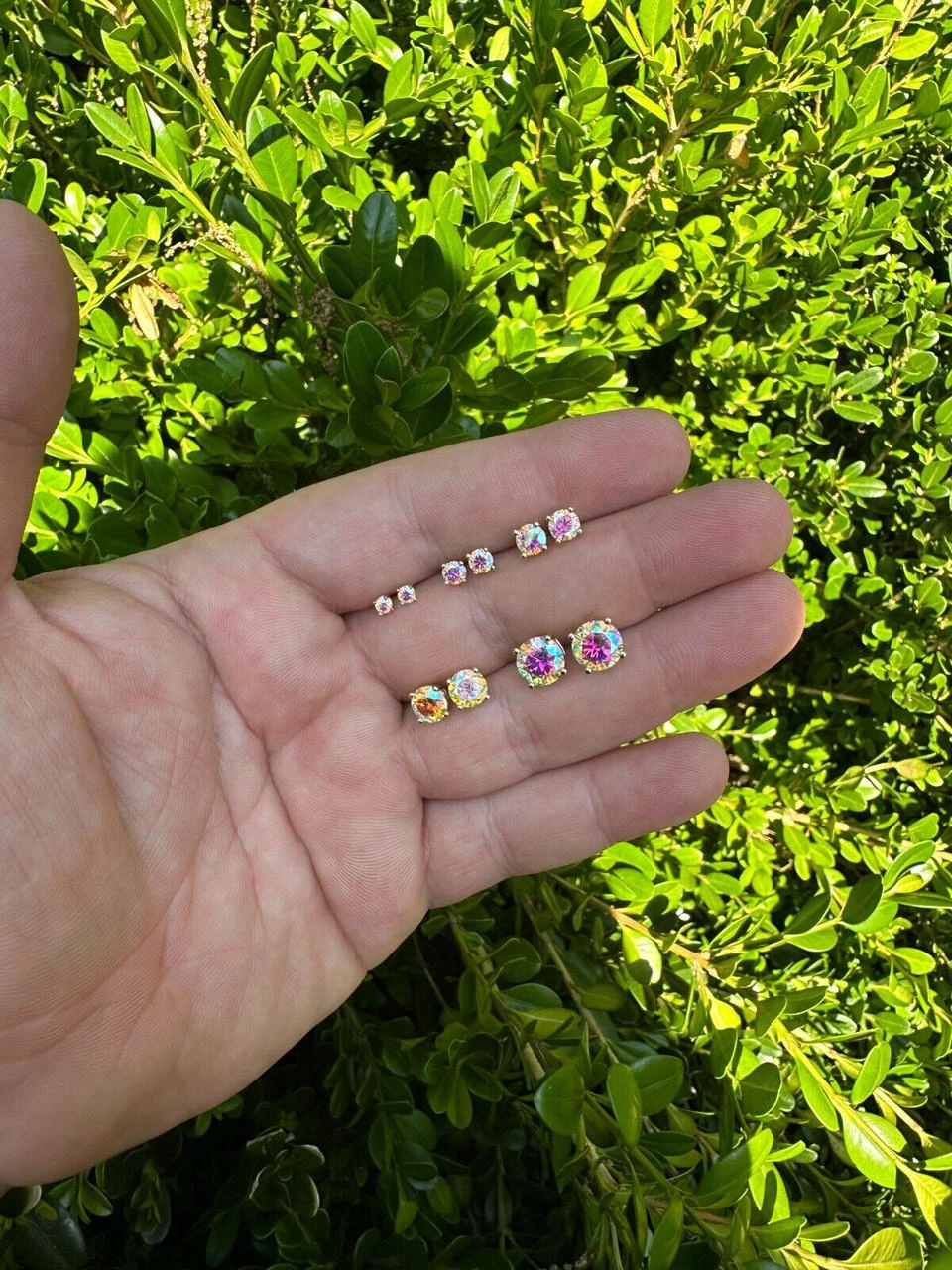 Rainbow Opal Moissanite Screwback Stud Earrings 925 Silver 14k Gold Plated 3-8mm 10 Rainbow Opal Moissanite Screwback Stud Earrings 925 Silver 14k Gold Plated 3-8mm - Image 8