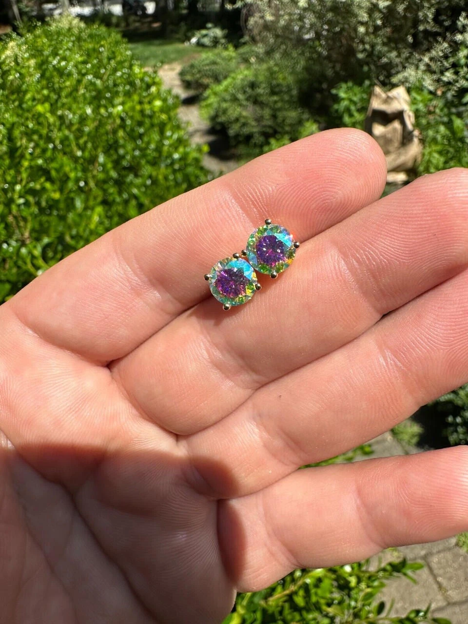 Rainbow Opal Moissanite Screwback Stud Earrings 925 Silver 14k Gold Plated 3-8mm 6 Rainbow Opal Moissanite Screwback Stud Earrings 925 Silver 14k Gold Plated 3-8mm - Image 4