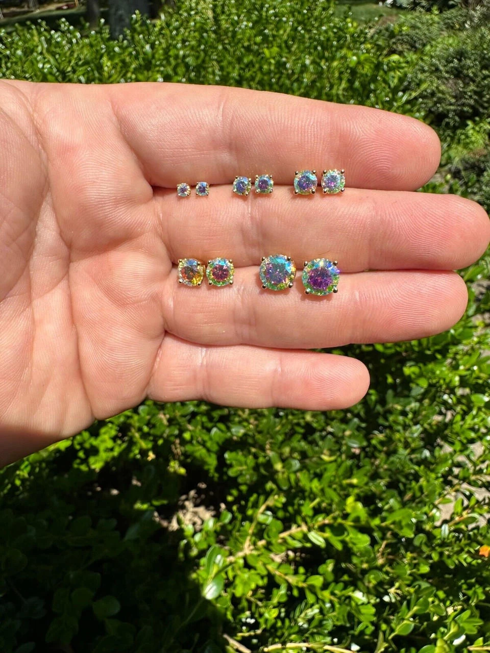 Rainbow Opal Moissanite Screwback Stud Earrings 925 Silver 14k Gold Plated 3-8mm 17 Rainbow Opal Moissanite Screwback Stud Earrings 925 Silver 14k Gold Plated 3-8mm - Image 15
