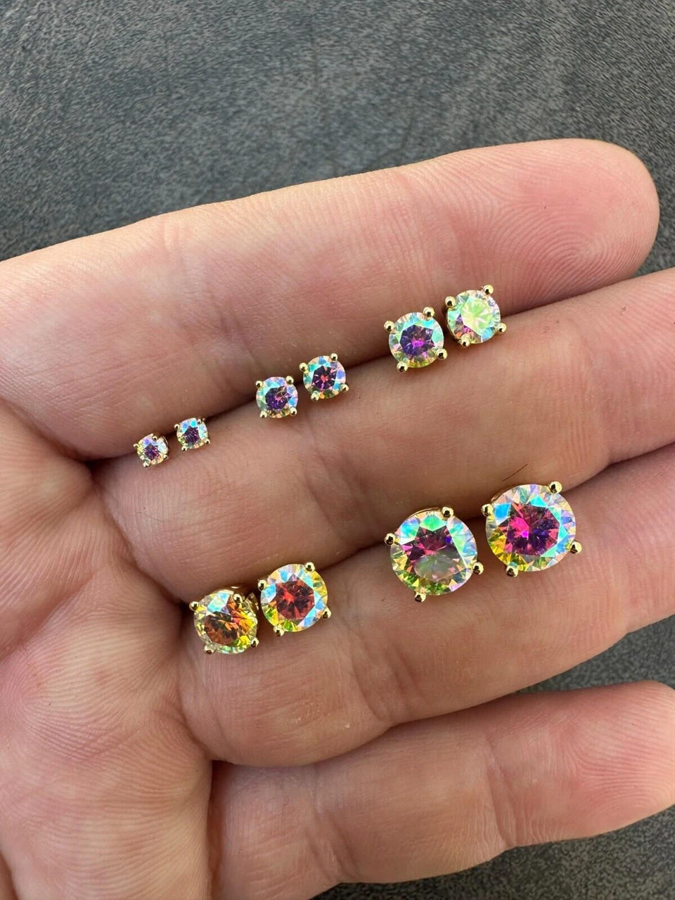 Rainbow Opal Moissanite Screwback Stud Earrings 925 Silver 14k Gold Plated 3-8mm 8 Rainbow Opal Moissanite Screwback Stud Earrings 925 Silver 14k Gold Plated 3-8mm - Image 6