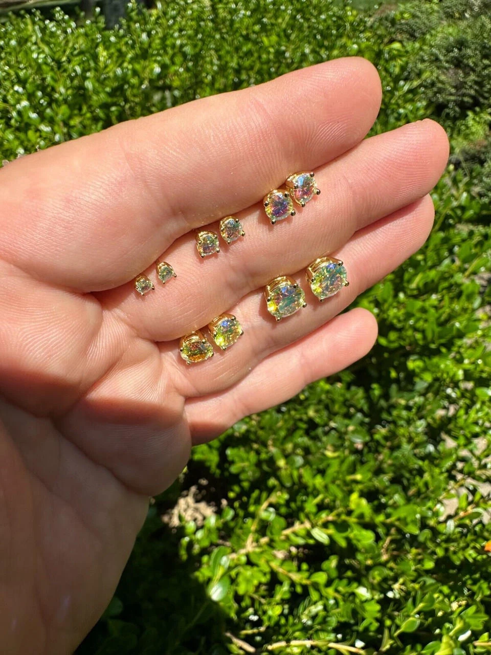 Rainbow Opal Moissanite Screwback Stud Earrings 925 Silver 14k Gold Plated 3-8mm 18 Rainbow Opal Moissanite Screwback Stud Earrings 925 Silver 14k Gold Plated 3-8mm - Image 16