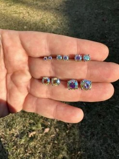 Rainbow Opal Moissanite Screwback Stud Earrings 925 Silver 3-8mm Pass Diamond Tester -Harlem Bling Shop rainbow opal moissanite screwback stud earrings 925 silver 3 8mm pass diamond tester 00930.1676485182