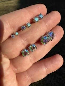 Rainbow Opal Moissanite Screwback Stud Earrings 925 Silver 3-8mm Pass Diamond Tester -Harlem Bling Shop rainbow opal moissanite screwback stud earrings 925 silver 3 8mm pass diamond tester 03061.1676485172