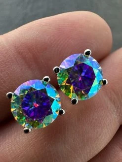 Rainbow Opal Moissanite Screwback Stud Earrings 925 Silver 3-8mm Pass Diamond Tester -Harlem Bling Shop rainbow opal moissanite screwback stud earrings 925 silver 3 8mm pass diamond tester 07032.1676485158