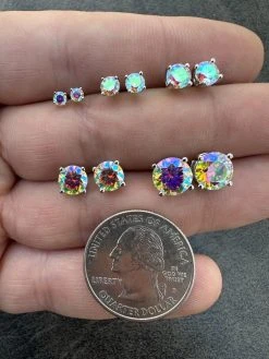 Rainbow Opal Moissanite Screwback Stud Earrings 925 Silver 3-8mm Pass Diamond Tester -Harlem Bling Shop rainbow opal moissanite screwback stud earrings 925 silver 3 8mm pass diamond tester 62147.1676485191