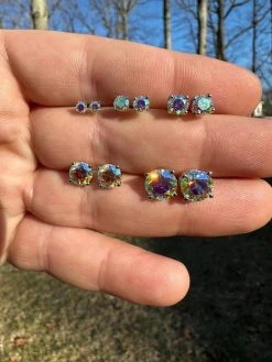 Rainbow Opal Moissanite Screwback Stud Earrings 925 Silver 3-8mm Pass Diamond Tester -Harlem Bling Shop rainbow opal moissanite screwback stud earrings 925 silver 3 8mm pass diamond tester 86020.1676485213