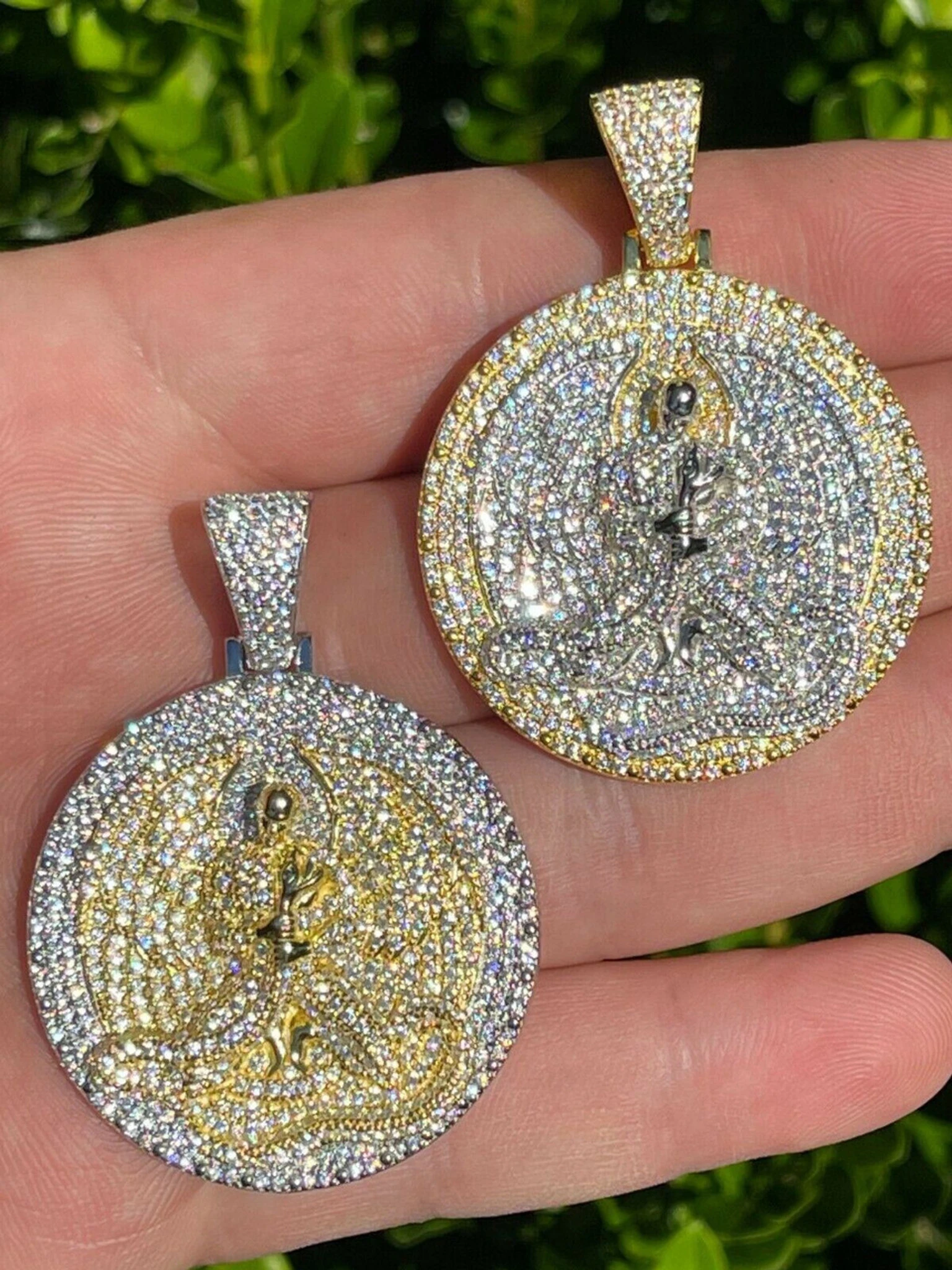 Real 925 Silver Gold Euphanasia Tupac 2Pac Pendant Medallion Necklace Iced Big 3 Real 925 Silver Gold Euphanasia Tupac 2Pac Pendant Medallion Necklace Iced Big