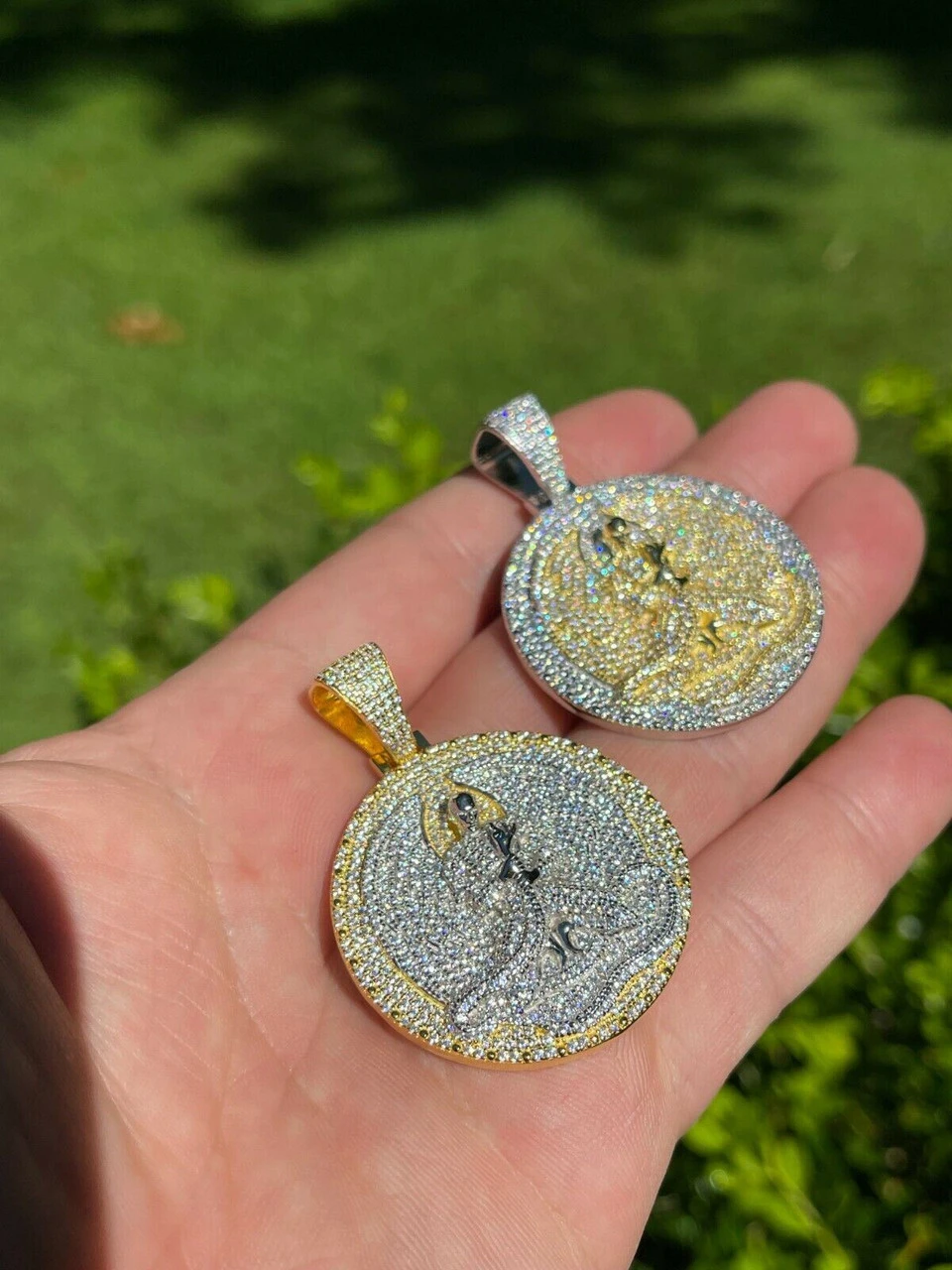 Real 925 Silver Gold Euphanasia Tupac 2Pac Pendant Medallion Necklace Iced Big 6 Real 925 Silver Gold Euphanasia Tupac 2Pac Pendant Medallion Necklace Iced Big - Image 4