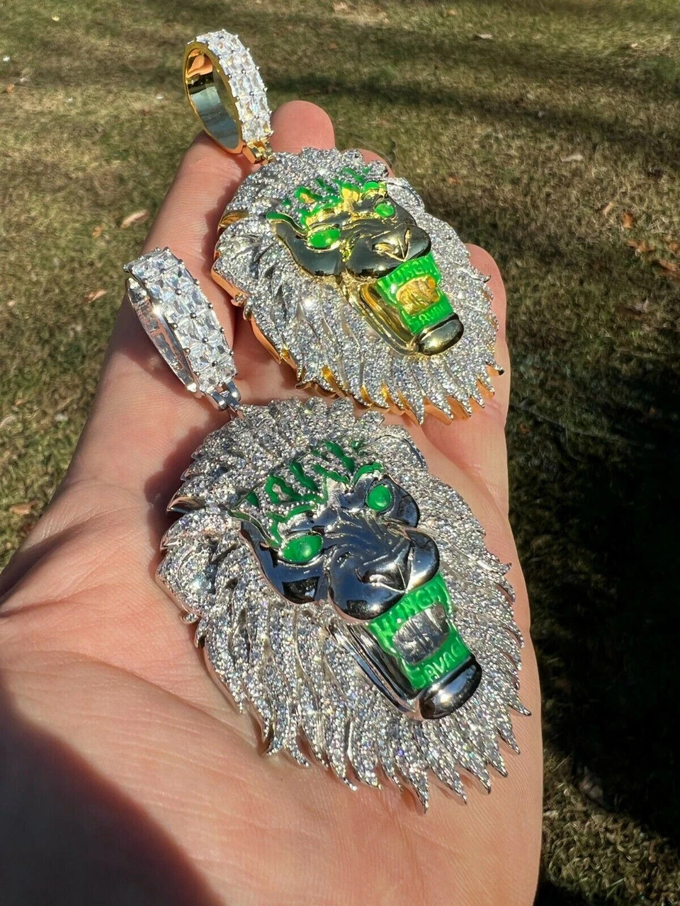 Real 925 Silver Gold Glows In Dark LION KING Huge 3" Hip Hop Pendant Necklace 4 Real 925 Silver Gold Glows In Dark LION KING Huge 3" Hip Hop Pendant Necklace - Image 2