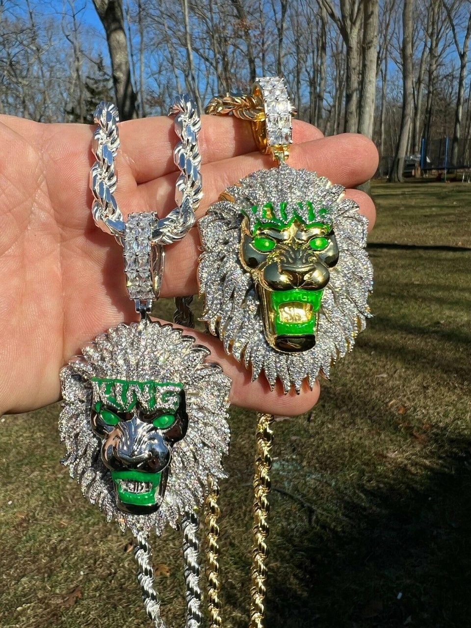 Real 925 Silver Gold Glows In Dark LION KING Huge 3" Hip Hop Pendant Necklace 6 Real 925 Silver Gold Glows In Dark LION KING Huge 3" Hip Hop Pendant Necklace - Image 4