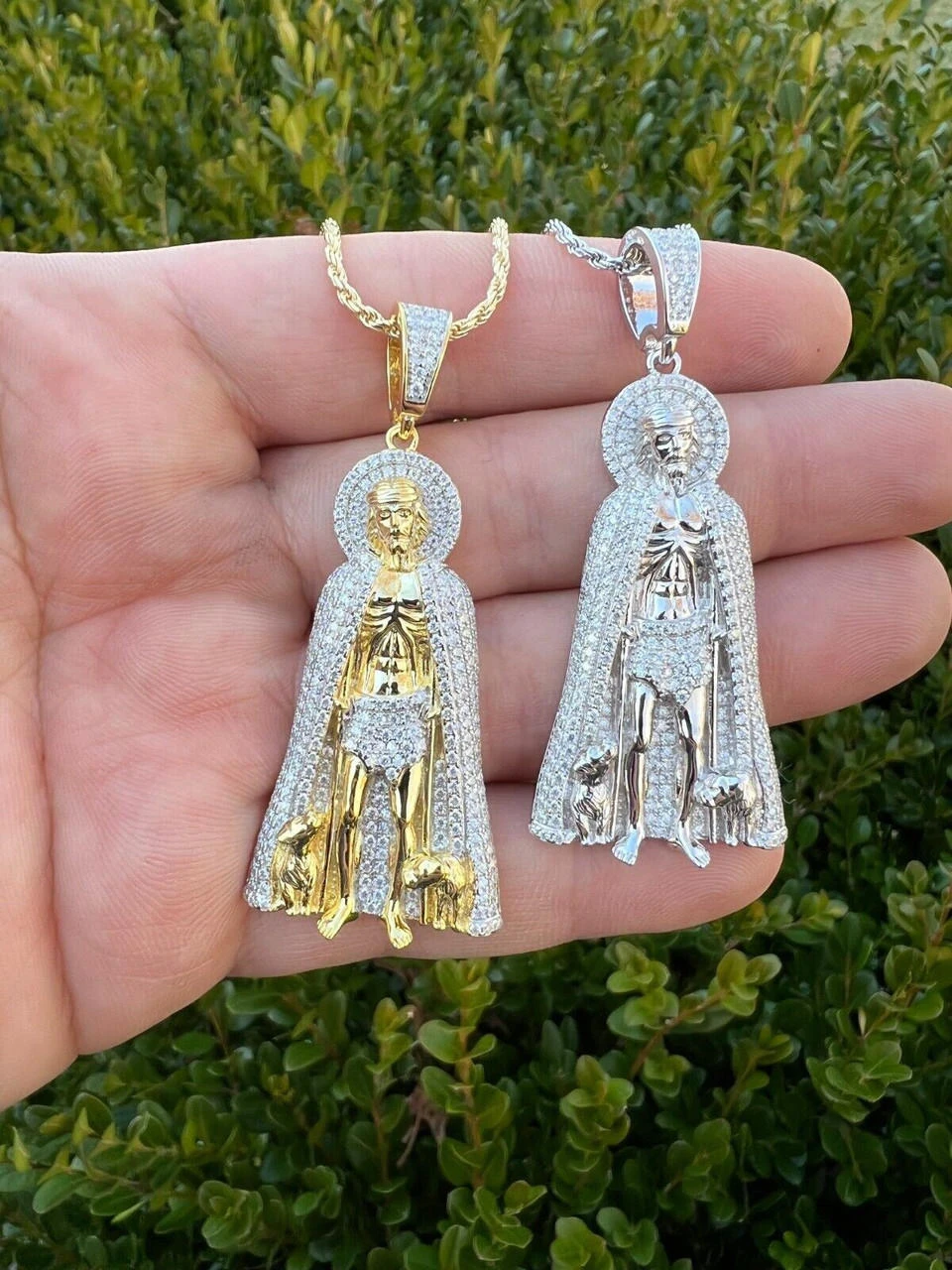 Real 925 Silver / Gold Saint St Lazarus Iced CZ Necklace Pendant Hip Hop Mens 2" 5 Real 925 Silver / Gold Saint St Lazarus Iced CZ Necklace Pendant Hip Hop Mens 2" - Image 3