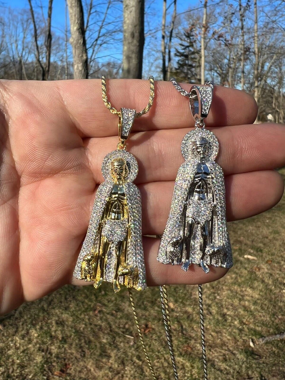 Real 925 Silver / Gold Saint St Lazarus Iced CZ Necklace Pendant Hip Hop Mens 2" 19 Real 925 Silver / Gold Saint St Lazarus Iced CZ Necklace Pendant Hip Hop Mens 2" - Image 17