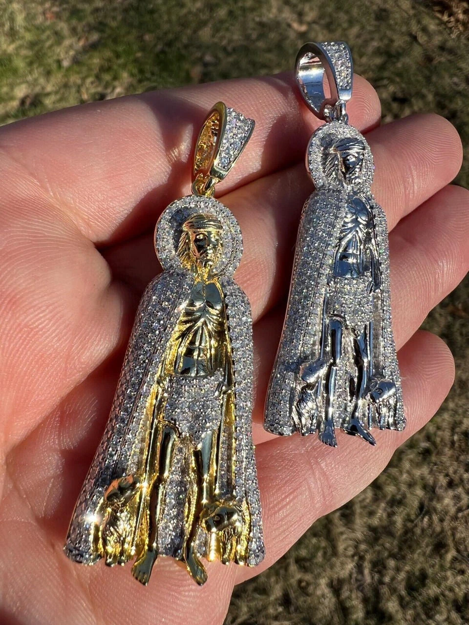 Real 925 Silver / Gold Saint St Lazarus Iced CZ Necklace Pendant Hip Hop Mens 2" 21 Real 925 Silver / Gold Saint St Lazarus Iced CZ Necklace Pendant Hip Hop Mens 2" - Image 19