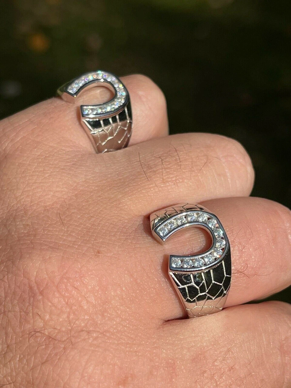 Real 925 Silver Lucky Horseshoe Ring Iced MOISSANITE - Pass Diamond Test Sz 6-13 6 Real 925 Silver Lucky Horseshoe Ring Iced MOISSANITE - Pass Diamond Test Sz 6-13 - Image 4