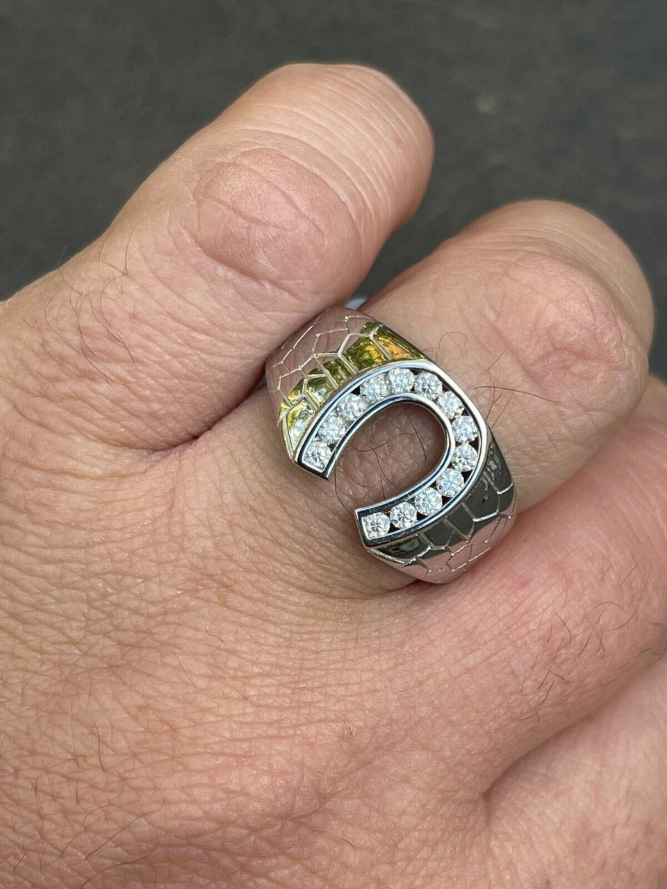 Real 925 Silver Lucky Horseshoe Ring Iced MOISSANITE - Pass Diamond Test Sz 6-13 4 Real 925 Silver Lucky Horseshoe Ring Iced MOISSANITE - Pass Diamond Test Sz 6-13 - Image 2