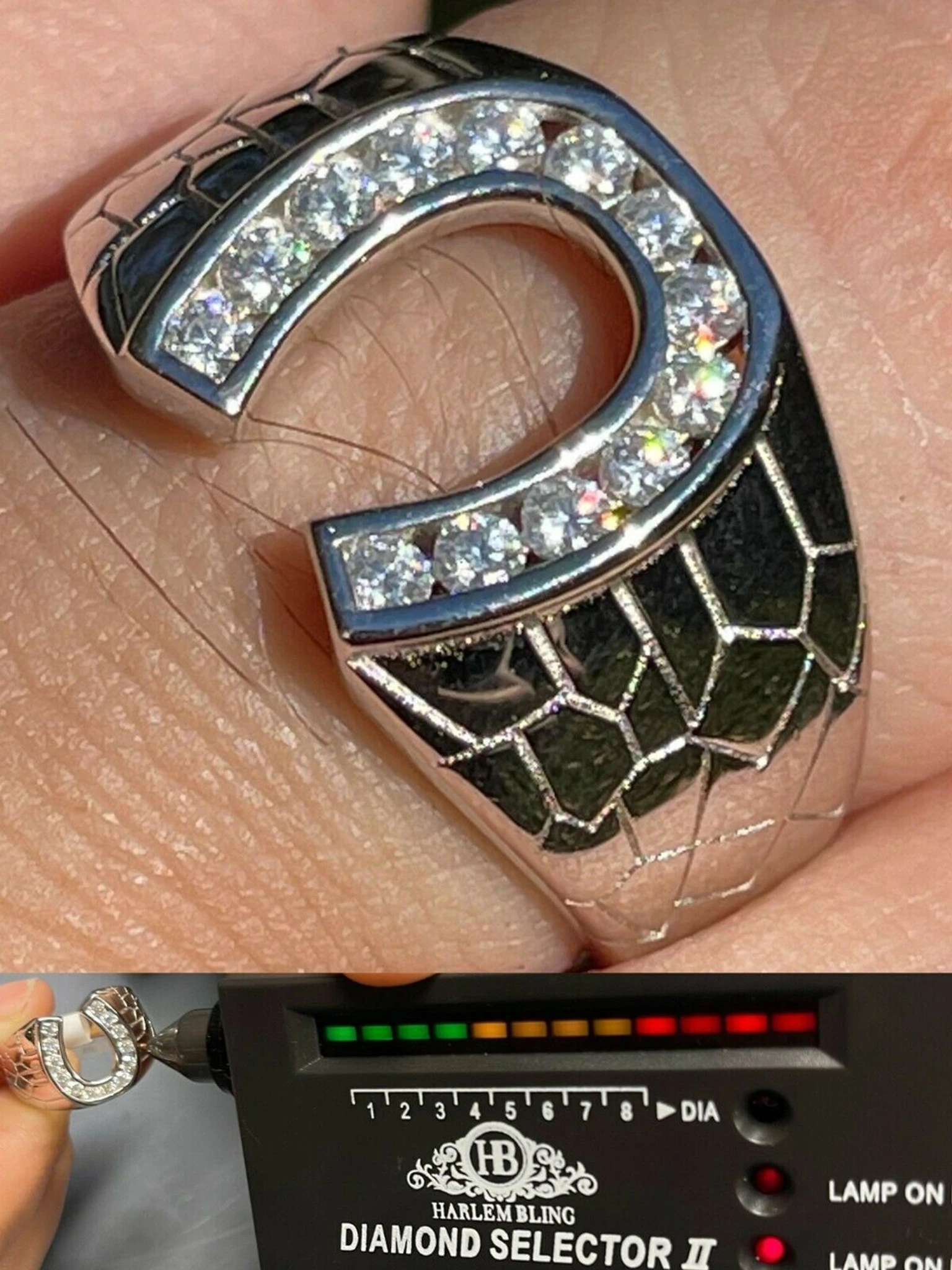 Real 925 Silver Lucky Horseshoe Ring Iced MOISSANITE - Pass Diamond Test Sz 6-13 3 Real 925 Silver Lucky Horseshoe Ring Iced MOISSANITE - Pass Diamond Test Sz 6-13