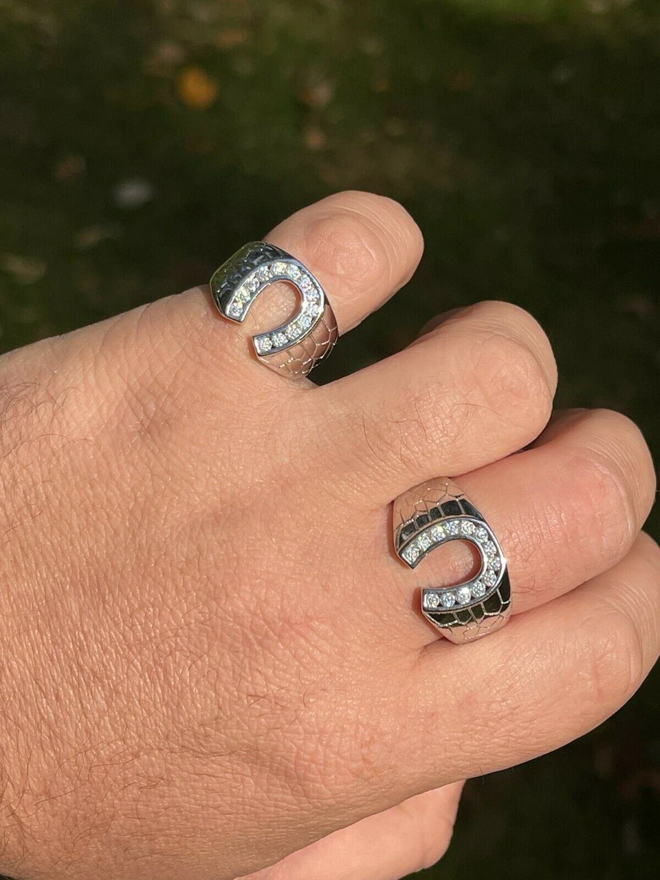 Real 925 Silver Lucky Horseshoe Ring Iced MOISSANITE - Pass Diamond Test Sz 6-13 5 Real 925 Silver Lucky Horseshoe Ring Iced MOISSANITE - Pass Diamond Test Sz 6-13 - Image 3