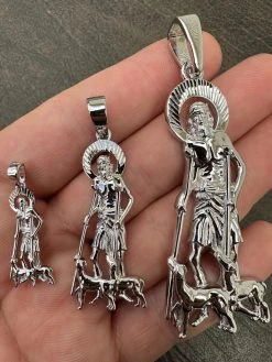 Real 925 Silver Saint St Lazarus Necklace Pendant Plain 1"-2.75" San Lazaro Mens