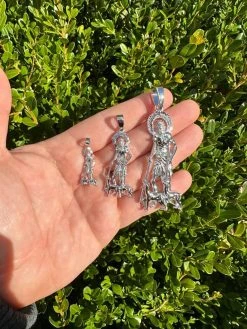 Real 925 Silver Saint St Lazarus Necklace Pendant Plain 1"-2.75" San Lazaro Mens -Harlem Bling Shop real 925 silver saint st lazarus necklace pendant plain 1 2.75 san lazaro mens 22384.1677782571