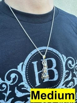 Real 925 Silver Saint St Lazarus Necklace Pendant Plain 1"-2.75" San Lazaro Mens -Harlem Bling Shop real 925 silver saint st lazarus necklace pendant plain 1 2.75 san lazaro mens 25872.1677782579