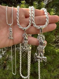 Real 925 Silver Saint St Lazarus Necklace Pendant Plain 1"-2.75" San Lazaro Mens -Harlem Bling Shop real 925 silver saint st lazarus necklace pendant plain 1 2.75 san lazaro mens 29531.1677782533