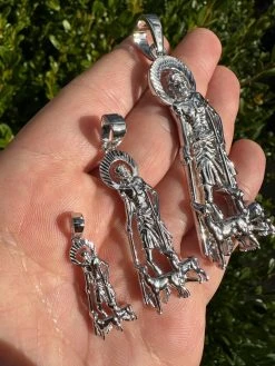 Real 925 Silver Saint St Lazarus Necklace Pendant Plain 1"-2.75" San Lazaro Mens -Harlem Bling Shop real 925 silver saint st lazarus necklace pendant plain 1 2.75 san lazaro mens 37564.1677782582