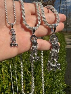 Real 925 Silver Saint St Lazarus Necklace Pendant Plain 1"-2.75" San Lazaro Mens -Harlem Bling Shop real 925 silver saint st lazarus necklace pendant plain 1 2.75 san lazaro mens 69416.1677782505