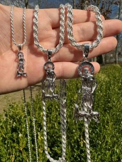 Real 925 Silver Saint St Lazarus Necklace Pendant Plain 1"-2.75" San Lazaro Mens -Harlem Bling Shop real 925 silver saint st lazarus necklace pendant plain 1 2.75 san lazaro mens 74774.1677782506