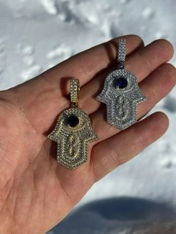 Real 925 Sterling Silver Evil Eye Hamsa Hand Pendant Iced Diamond Necklace Gold 19 Real 925 Sterling Silver Evil Eye Hamsa Hand Pendant Iced Diamond Necklace Gold -Harlem Bling Shop real 925 sterling silver evil eye hamsa hand pendant iced diamond necklace gold 29008.1664395210
