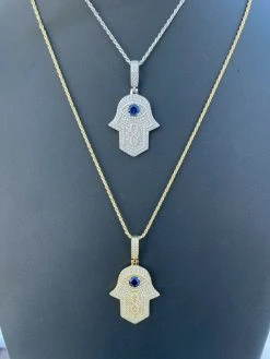 Real 925 Sterling Silver Evil Eye Hamsa Hand Pendant Iced Diamond Necklace Gold 20 Real 925 Sterling Silver Evil Eye Hamsa Hand Pendant Iced Diamond Necklace Gold -Harlem Bling Shop real 925 sterling silver evil eye hamsa hand pendant iced diamond necklace gold 53630.1664379715