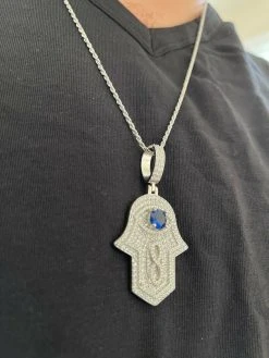 Real 925 Sterling Silver Evil Eye Hamsa Hand Pendant Iced Diamond Necklace Gold 21 Real 925 Sterling Silver Evil Eye Hamsa Hand Pendant Iced Diamond Necklace Gold -Harlem Bling Shop real 925 sterling silver evil eye hamsa hand pendant iced diamond necklace gold 78687.1664396398