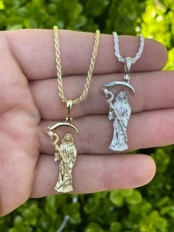 Real 925 Sterling Silver Gold Santa Muerte Grim Reaper Death Pendant Necklace 23 Real 925 Sterling Silver Gold Santa Muerte Grim Reaper Death Pendant Necklace -Harlem Bling Shop real 925 sterling silver gold santa muerte grim reaper death pendant necklace 31713.1664382354