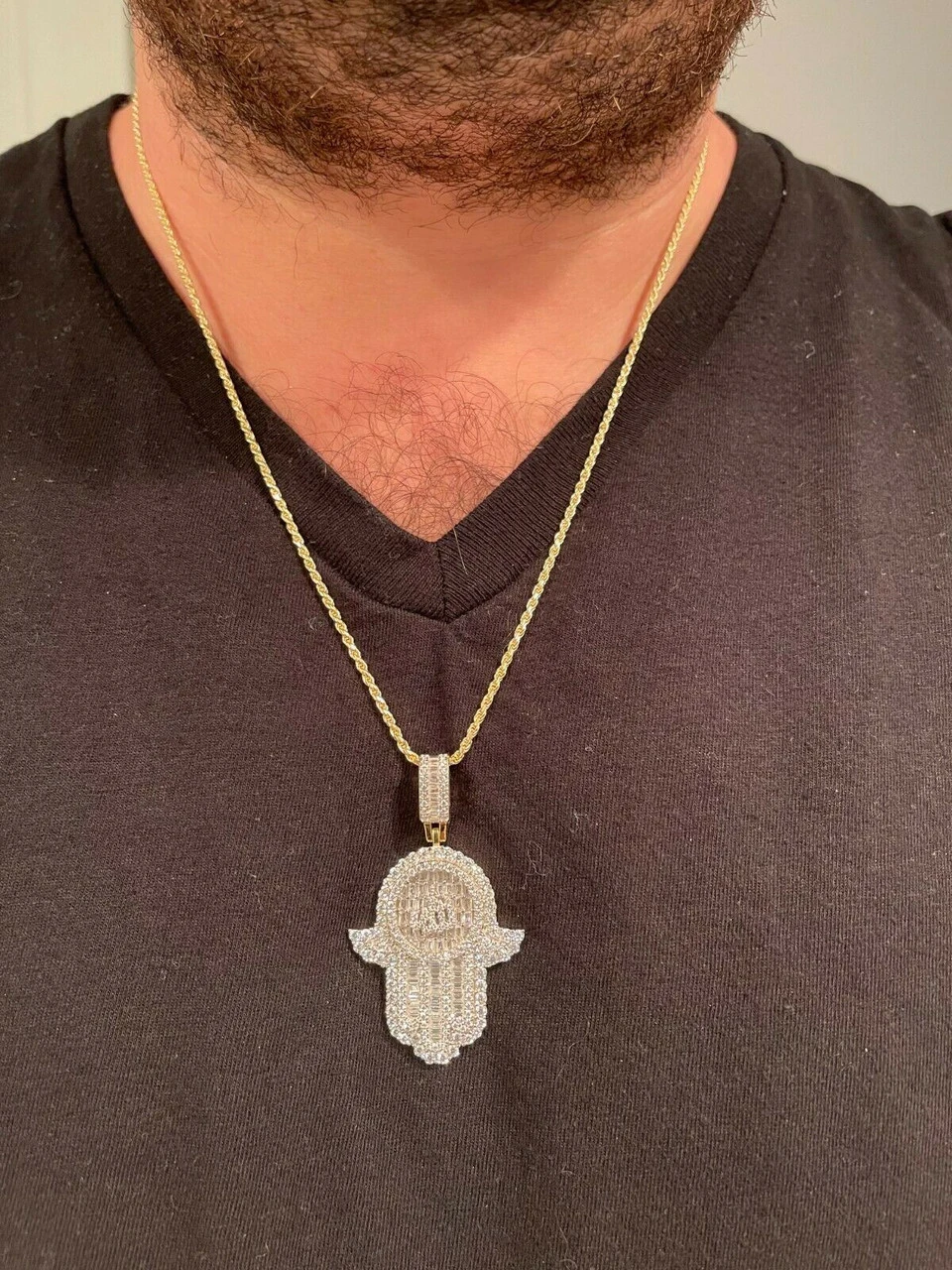 Real 925 Sterling Silver Hip Hop Iced Hand Of Fatima W. Islamic Allah Sign Gold 11 Real 925 Sterling Silver Hip Hop Iced Hand Of Fatima W. Islamic Allah Sign Gold - Image 9