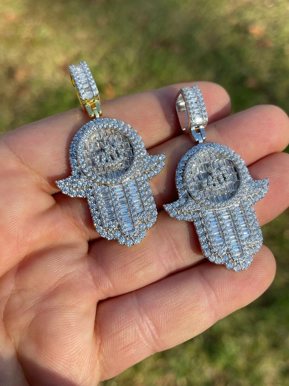 Real 925 Sterling Silver Hip Hop Iced Hand Of Fatima W. Islamic Allah Sign Gold 9 Real 925 Sterling Silver Hip Hop Iced Hand Of Fatima W. Islamic Allah Sign Gold - Image 7