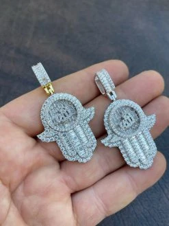 Real 925 Sterling Silver Hip Hop Iced Hand Of Fatima W. Islamic Allah Sign Gold 18 Real 925 Sterling Silver Hip Hop Iced Hand Of Fatima W. Islamic Allah Sign Gold -Harlem Bling Shop real 925 sterling silver hip hop iced hand of fatima w islamic allah sign gold 53618.1664393223