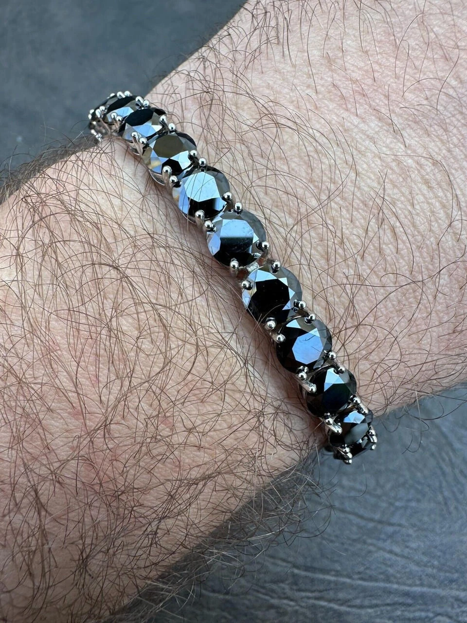 Real Black MOISSANITE Thick 7mm Tennis Bracelet 925 Silver Pass Diamond Tester 16 Real Black MOISSANITE Thick 7mm Tennis Bracelet 925 Silver Pass Diamond Tester - Image 14