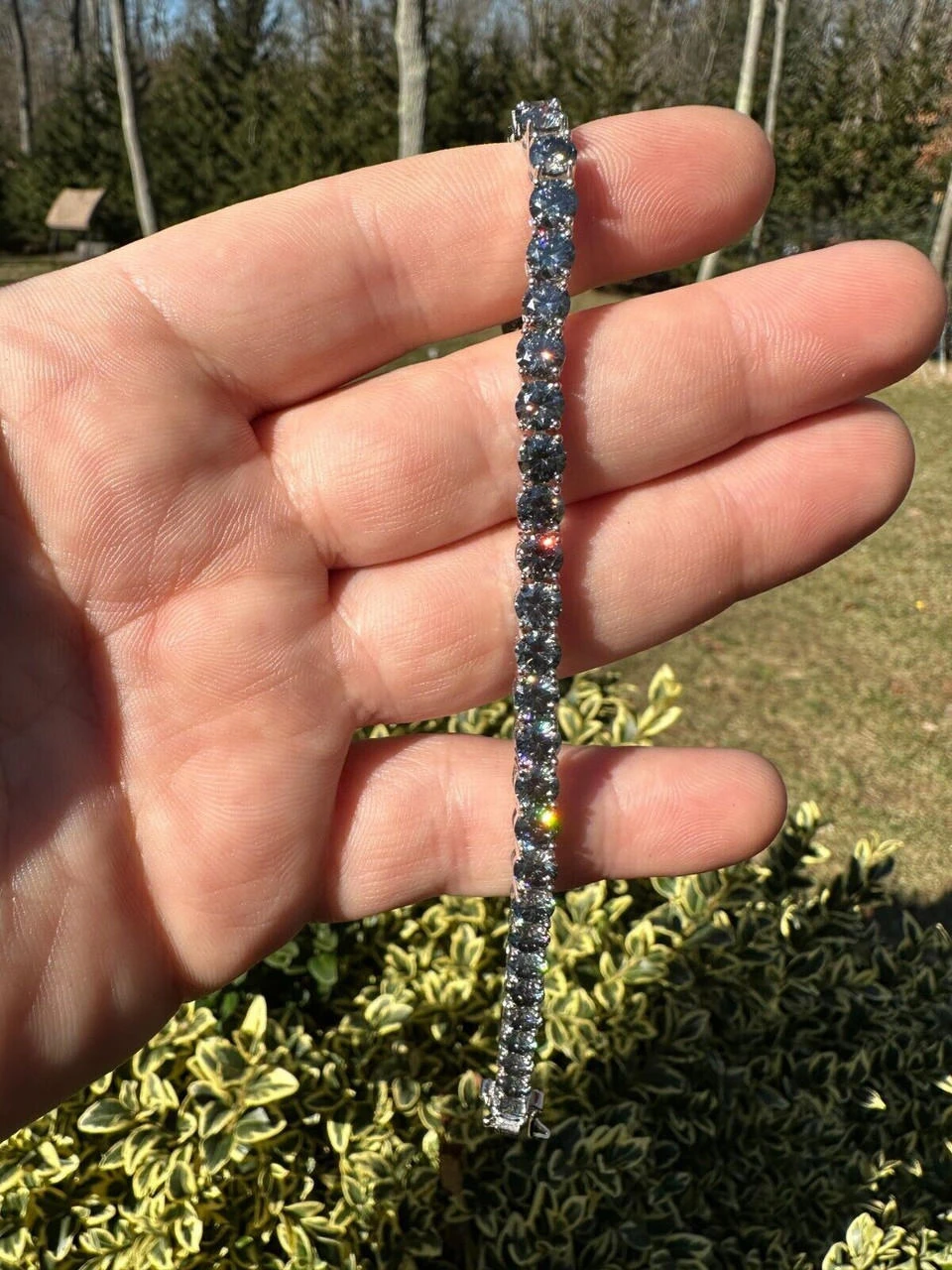 Real Iced Blue Gray MOISSANITE 5mm Tennis Bracelet 925 Silver Pass Diamond Test 10 Real Iced Blue Gray MOISSANITE 5mm Tennis Bracelet 925 Silver Pass Diamond Test - Image 8