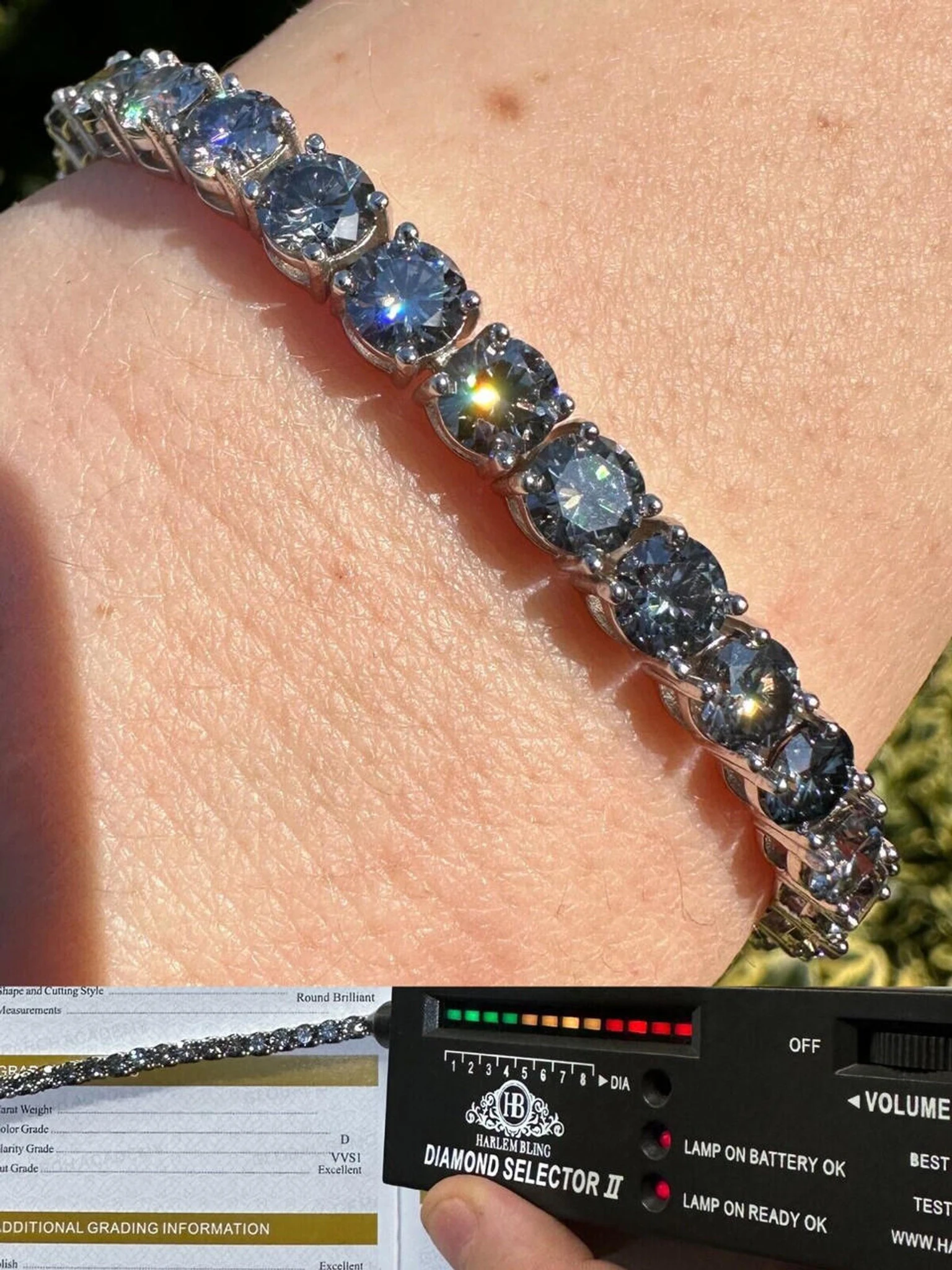 Real Iced Blue Gray MOISSANITE 5mm Tennis Bracelet 925 Silver Pass Diamond Test 3 Real Iced Blue Gray MOISSANITE 5mm Tennis Bracelet 925 Silver Pass Diamond Test