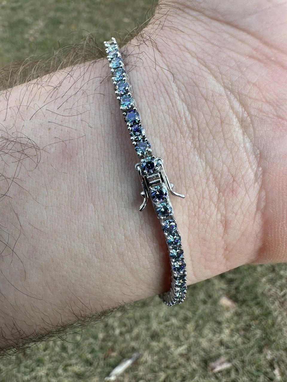 Real Iced Blue MOISSANITE 3mm Tennis Bracelet 925 Silver Pass Diamond Tester 16 Real Iced Blue MOISSANITE 3mm Tennis Bracelet 925 Silver Pass Diamond Tester - Image 14