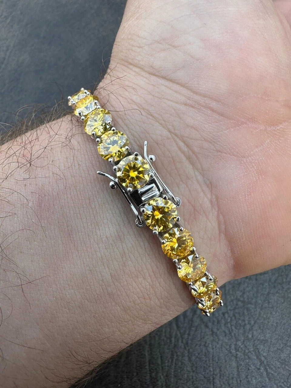 Real Iced Canary Yellow MOISSANITE 7mm Tennis Bracelet 925 Silver Diamond Tester 7 Real Iced Canary Yellow MOISSANITE 7mm Tennis Bracelet 925 Silver Diamond Tester - Image 5