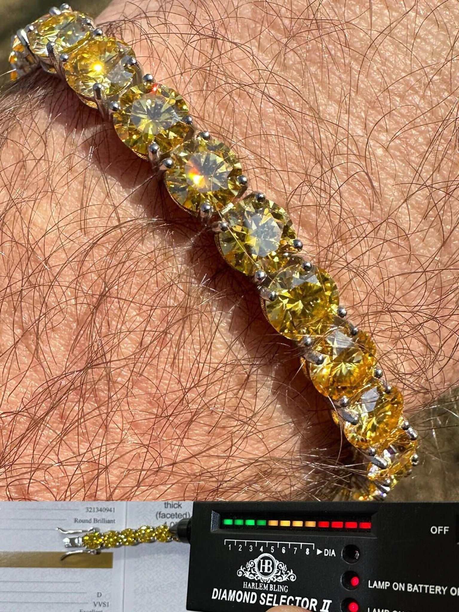 Real Iced Canary Yellow MOISSANITE 7mm Tennis Bracelet 925 Silver Diamond Tester 3 Real Iced Canary Yellow MOISSANITE 7mm Tennis Bracelet 925 Silver Diamond Tester