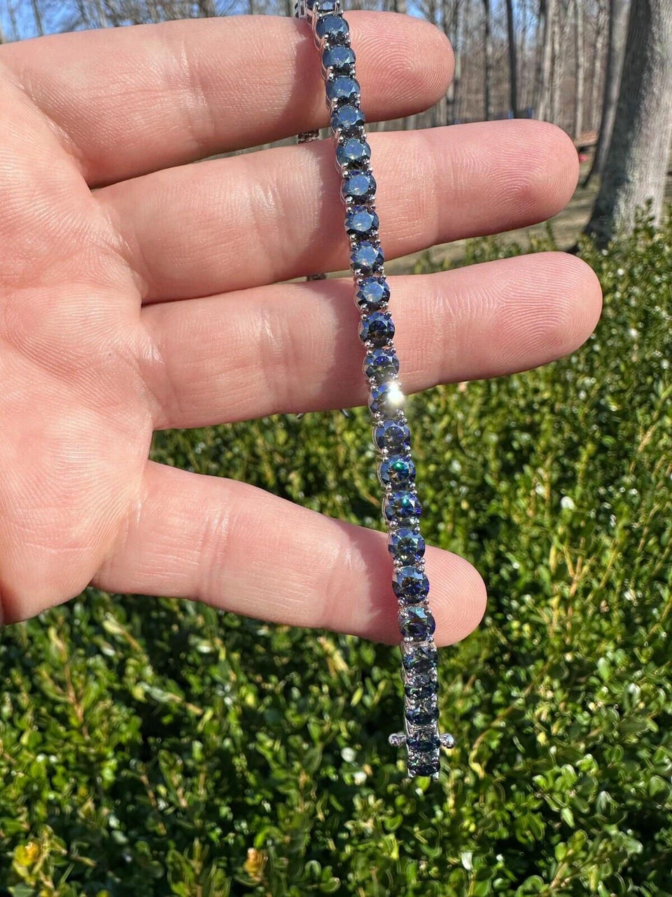 Real Iced Dark Blue MOISSANITE 5mm Tennis Bracelet 925 Silver Pass Diamond Test 10 Real Iced Dark Blue MOISSANITE 5mm Tennis Bracelet 925 Silver Pass Diamond Test - Image 8