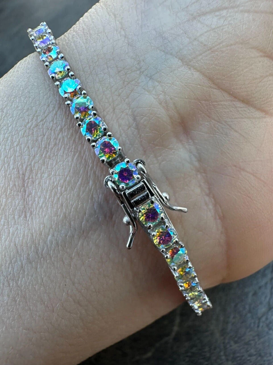 Real Iced Opal Rainbow MOISSANITE 3mm Tennis Bracelet 925 Silver Diamond Tester 15 Real Iced Opal Rainbow MOISSANITE 3mm Tennis Bracelet 925 Silver Diamond Tester - Image 13