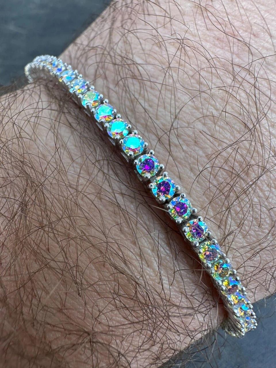 Real Iced Opal Rainbow MOISSANITE 3mm Tennis Bracelet 925 Silver Diamond Tester 5 Real Iced Opal Rainbow MOISSANITE 3mm Tennis Bracelet 925 Silver Diamond Tester - Image 3